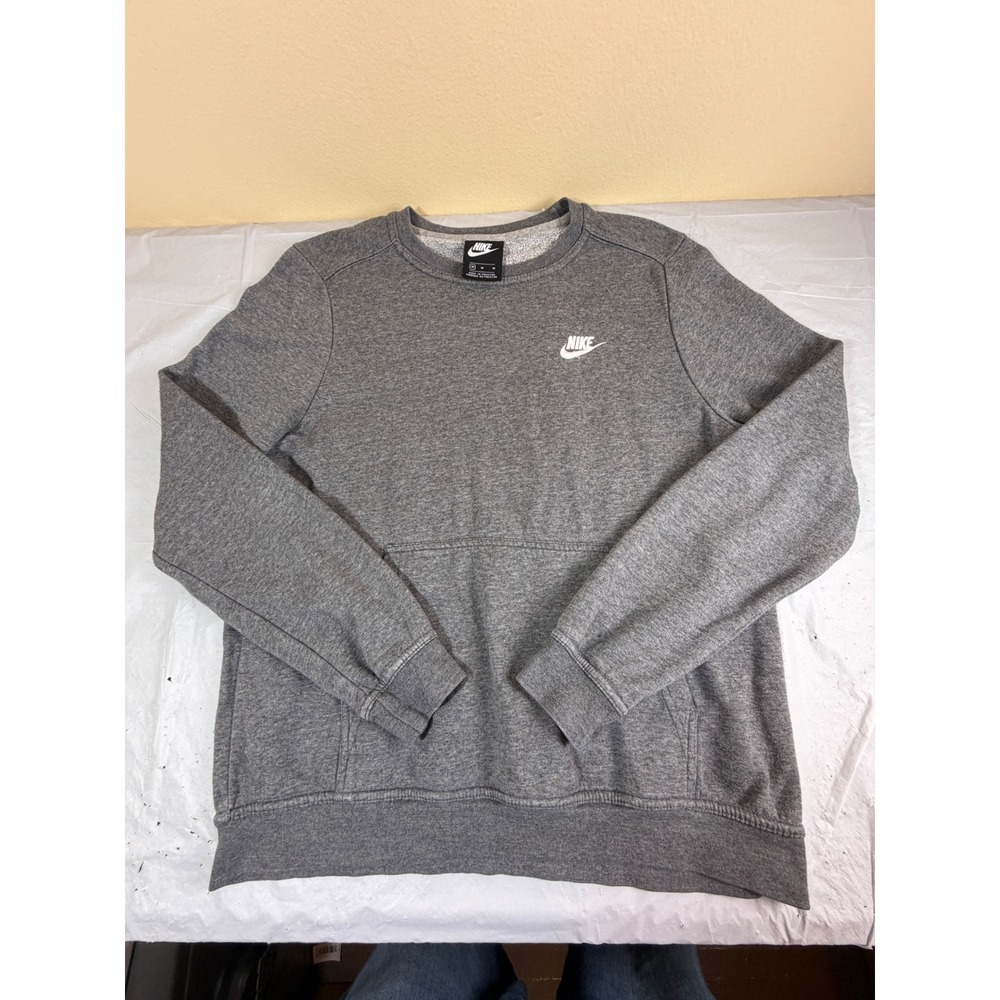 Nike Mens Vintage Crewneck Sweatshirt Gray‎ Heather Kangaroo Pocket Logo Medium